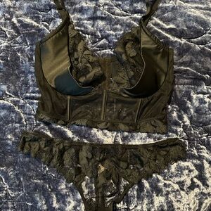 Victoria's Secret Black Lace Longline Bustier and Bikini Set